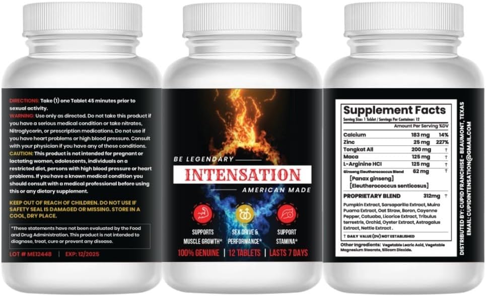 INTENSATION - Male Supplement - All Natural Stamina Support - Last Longer - Arts, Strength & Stamina - Enerji Seviyesini Geliştir - Vitality - 12 Tabletler - Vitality - 12 Tabletler