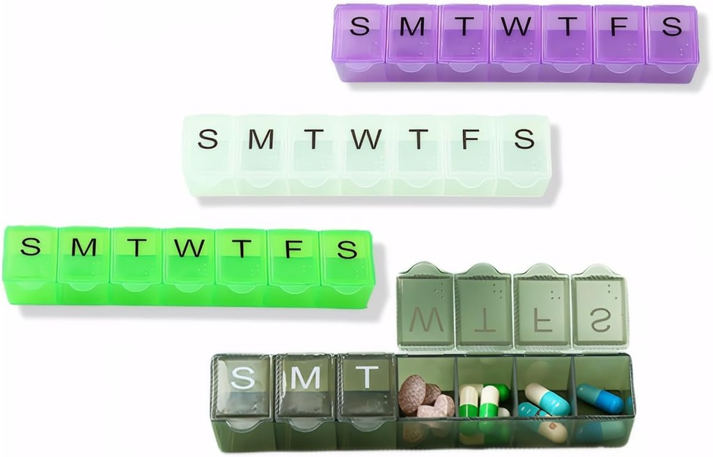 4 Pack Weekly (7-Day) Pill Organizer, 7 Gün Pill Case Travel Daily Pill Box Portable Medicine Organizer ve Planlayıcı Vitaminler, Fish Oil, Supplements and Drug (4 Renkler) için Karşılaştırmak