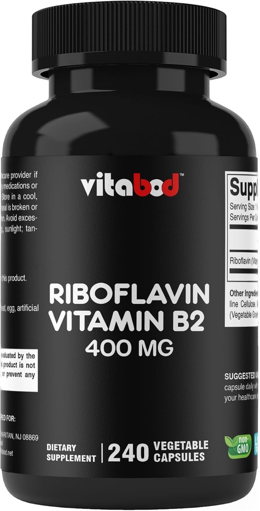 B2 Vitamini (Riboflavin) 400 mg 240 Vegetarian Capsules - Destek Hücreleri Enerji ve Kırmızı Kan Hücre Üretimi