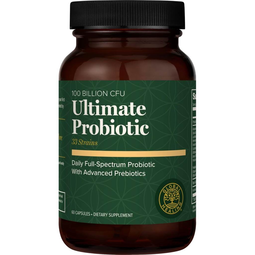 Global Healing Ultimate Probiyotik pla Supplement with Prebiyotiks and Probiyotiks for Digestive Health, Digestive Tract, & Immune System, Gut Health for Men & Women, 100 Milyar CFU (60 Capsules)
