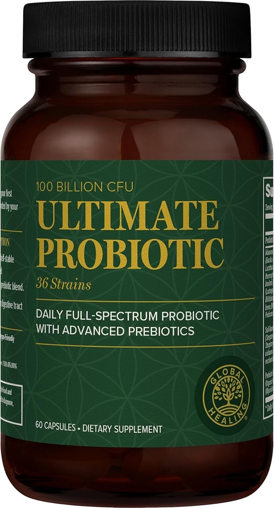 Global Healing Ultimate Probiyotik pla Supplement with Prebiyotiks and Probiyotiks for Digestive Health, Digestive Tract, & Immune System, Gut Health for Men & Women, 100 Milyar CFU (60 Capsules)