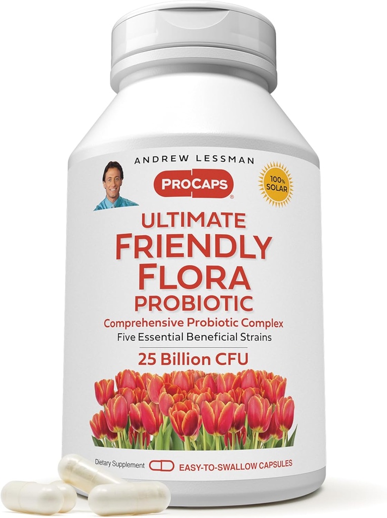 ANDREW LESSMAN Ultimate Friendly Flora Probiyotik 240 Capsules - 25 Milyar CFU, Beş Probiyotik Strains, Güçlü Immune ve Digestive Support. Kadınlar veya Erkekler için Probiyotikler