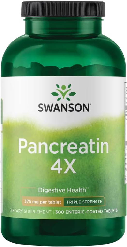 Swanson Triple-Strength Pancreatin 4X Enzyme - 375 mg, 300 Tabs
