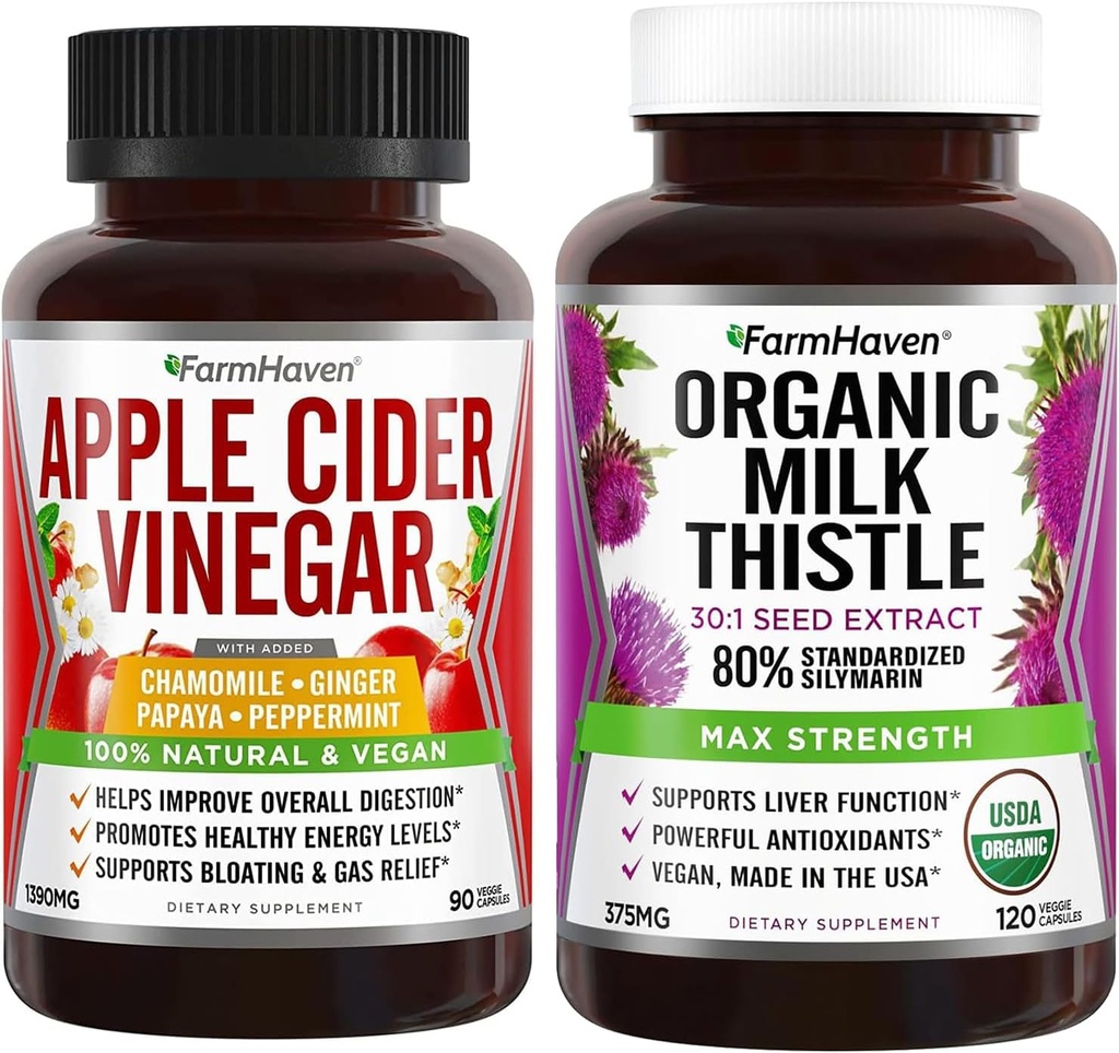 Farm Haven USDA Organik Süt Butle Capsules ve Apple Cider Vinegar Capsules