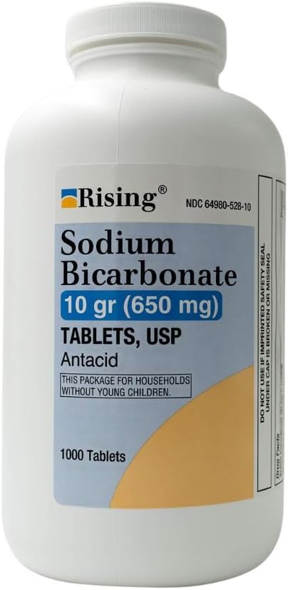 Rising Pharma - Νάτριο διττανθρακικό 650mg - Αντιόξινο χρησιμοποιείται για οξύ δυσπεψία, Heartburn, Sour Stomach Stormach Upset - 1000 Tabletισκία