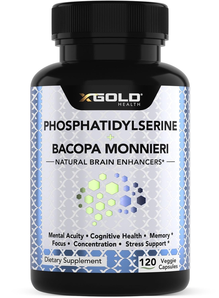 PhosphatidylSerine & Bacopa Monnieri 800 mg 2 σε 1 Συμπλήρωμα - Φυσικός Εγκέφαλος Ενισχυτής/Νοοτροπικός για ενισχυμένη εστίαση και συγκέντρωση, υποστήριξη μνήμης, & Γνωστική λειτουργία - 120 κάψουλες χορτοφάγων