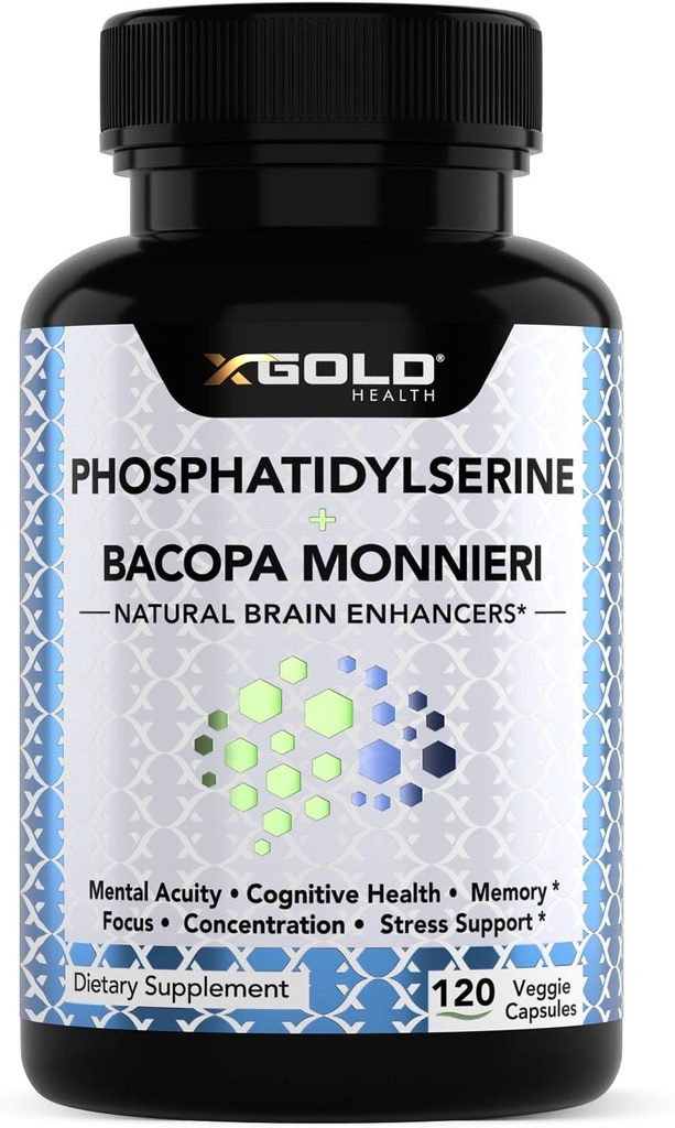 PhosphatidylSerine & Bacopa Monnieri 800 mg 2 σε 1 Συμπλήρωμα - Φυσικός Εγκέφαλος Ενισχυτής/Νοοτροπικός για ενισχυμένη εστίαση και συγκέντρωση, υποστήριξη μνήμης, & Γνωστική λειτουργία - 120 κάψουλες χορτοφάγων