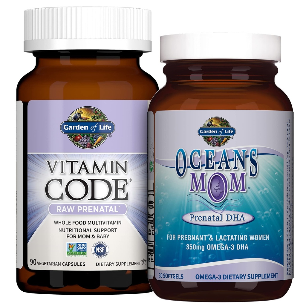 Life Prenatal Multi + DHA Sche: Vitamin Code Raw Prenatal Multivitamin with Folate, 90 Vegetarian Capsules Plus Oceans Mom DHA Once Daily, 350 mg DHA Fish Oil, 30 Strawberry Softgels
