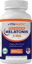 Vitamatic Melatonin 3 mg Tabletleri | Vejetary, Non-GMO, Gluten Free | 1 Yıl Supply | Natural Berry Flavor - 365 Tabletler