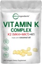 Mikro Malzemeler Super Vitamin K Kompleksi (K2 MK7 + MK4 & K1), 360 Coconut Oil Softgles | Kolay Absorbed K Vitaminleri, Active Menaquinone Kompleks | Immune, Joint, & Heart Support | Non-GMOMOB
