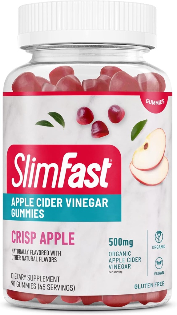 SlimFast Apple Cider Vinegar Gummies, Diyetary Supplement with 500 mg Organik Apple Cider Vinegar per Service, Crisp Apple Flavor, 45 Hizmet (Pazar Mayıs Vary)