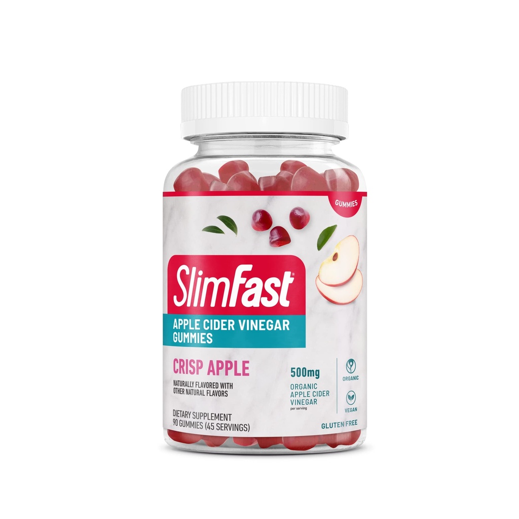SlimFast Apple Cider Vinegar Gummies, Diyetary Supplement with 500 mg Organik Apple Cider Vinegar per Service, Crisp Apple Flavor, 45 Hizmet (Pazar Mayıs Vary)