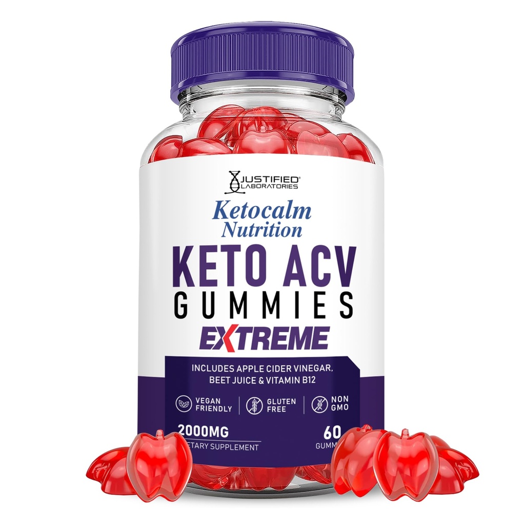 Justified Laboratories Ketocalm Keto ACV Gummies Extreme (2000 mg) - 60 Count - Formulated with Apple Cider Vinegar, Folate & Vitamin B12 - Non-GMO, Vegan, Gluten Free - 30 Servings