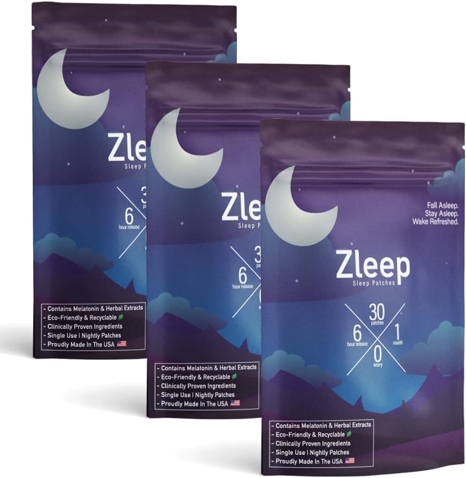Zleep - Uyku Patches w/Dream Kompleksi ve Melatonin Kalite Uykuyu Geliştirmek ve Tirajı Azmak (3 Paket, 90 Patches)