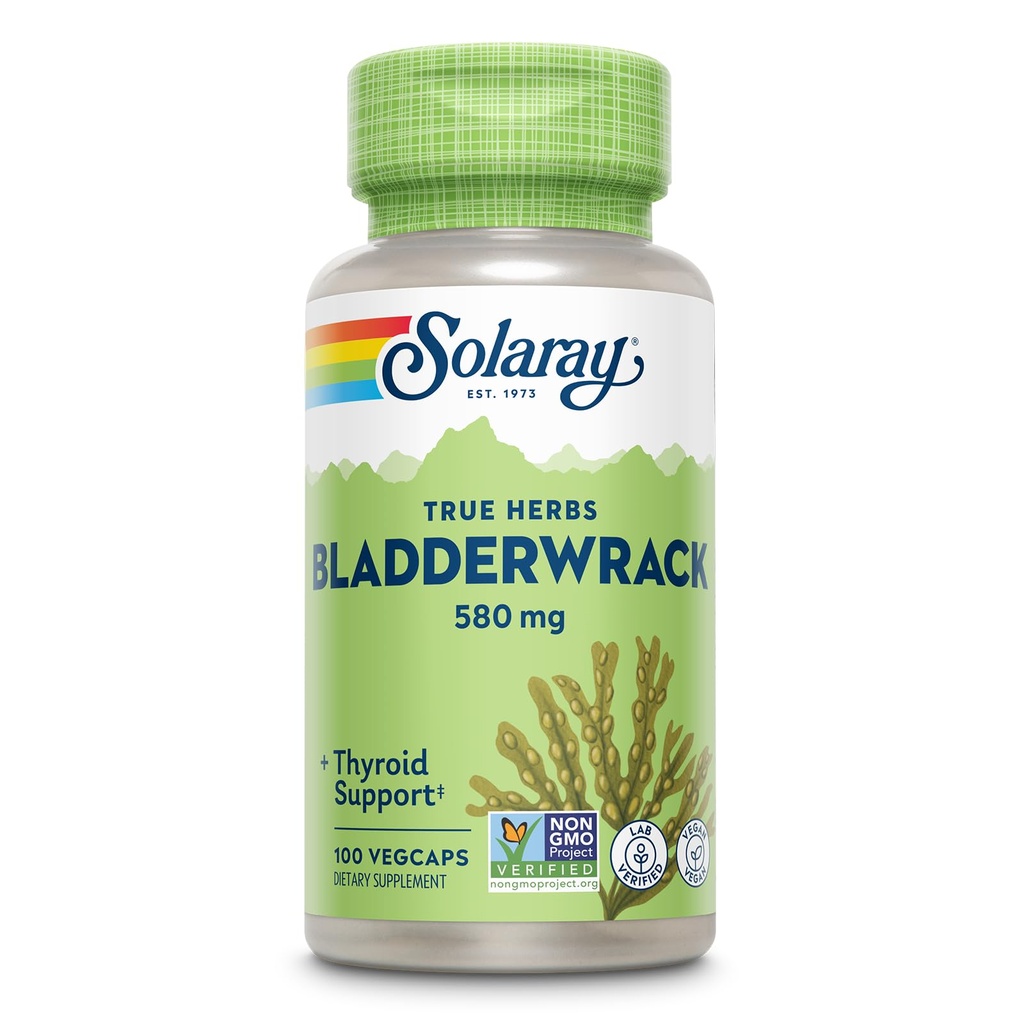 Κάψουλες SOLARAY Bladerwrack 580 mg - Συμπλήρωμα Φυκιών με θρεπτικά συστατικά, Υψηλή σε ιώδιο - Ισορροπημένη βοτανική υποστήριξη - Vegan, μη ΓΤΟ, 60-Ημέρες Εγγύηση, Εργαστήριο Επαληθευμένο - 100 Μερίδες, 100 VegCaps