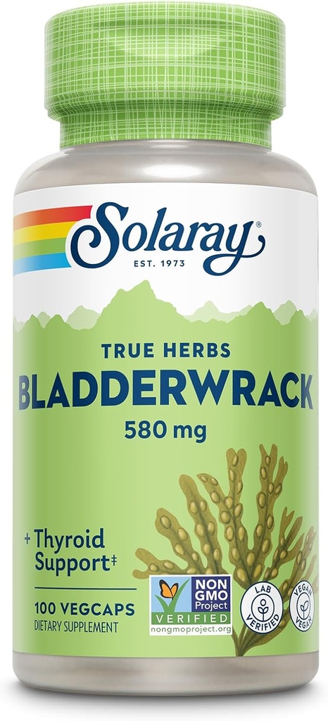 SOLARAY Bladderwrack Capsules 580 mg - Nutrient-Packed Seaweed Supplement, High in Iodine - Balanced Herbal Support - Vegan, Non-GMO, 60-Day Garanti, Lab Onaylandı - 100 Hizmet, 100 VegCaps