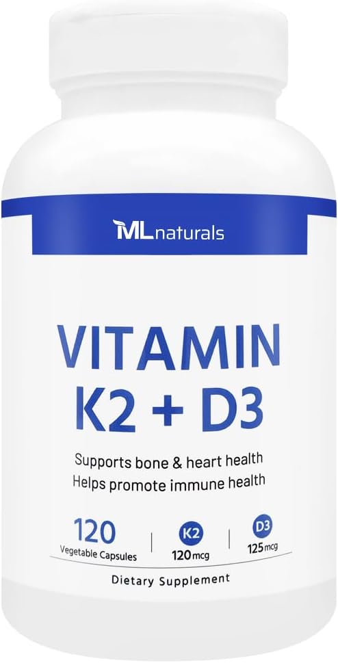 ML Naturals Vitamin K2 + D3 120 Sebze Kapsülleri, NSF-Cerated & cGMP-Compliant
