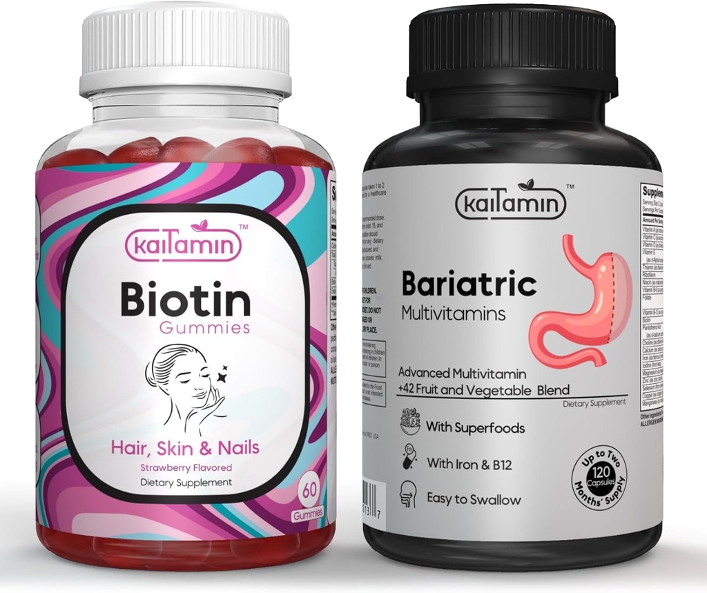 Post-Bariatrik Cerrahisi için Demir ile Bariatrik Multivitamin + Biotin Vitamin B7 Gummies 5000 mcg per Service - Elderberry and Coconut Oil (Bundle)