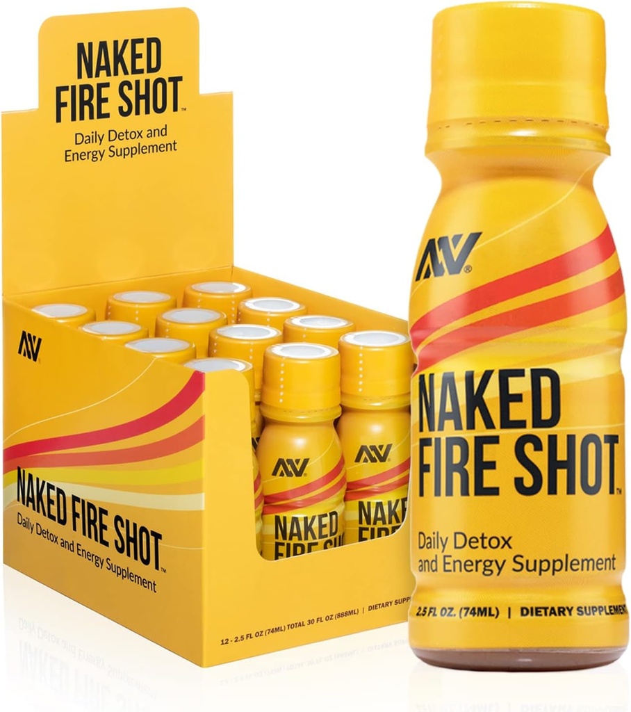 NAKED beslenme Çıplak Yangın Shot - Doğal Enerji Shots, Ginger Root, Raw Apple Cider Vinegar, Organik BTC & Ashwagandha, Detox, Enerji Wellness Shots - 2.5Oz, 12 Pack