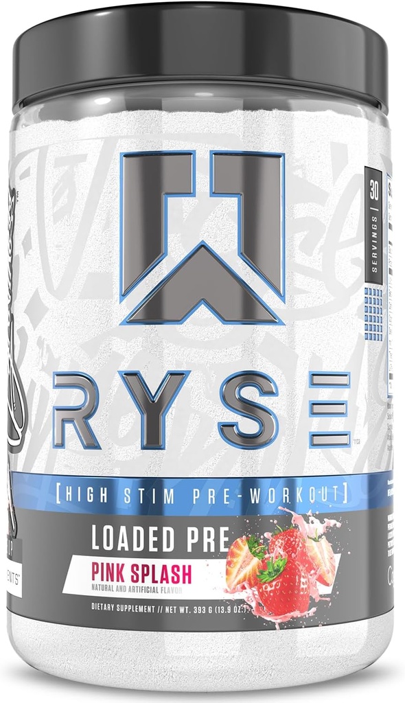 RYSE Loaded Pre Workout Toz - Pink Rooney - Erkekler ve Kadınlar için 390 mg Caffeine, Beta Alanine ve Citrulline için, Focus ve Enerji - 30 Hizmet