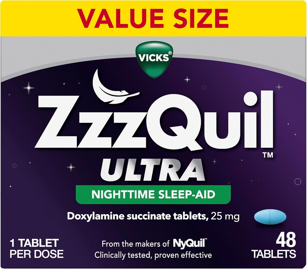 ZzzQuil ULTRA, Sleep Aid, Doxylamine ηλεκτρική 25mg, Βοηθήματα ύπνου για ενήλικες, Nighttime Sleep Aid, 48 δισκία