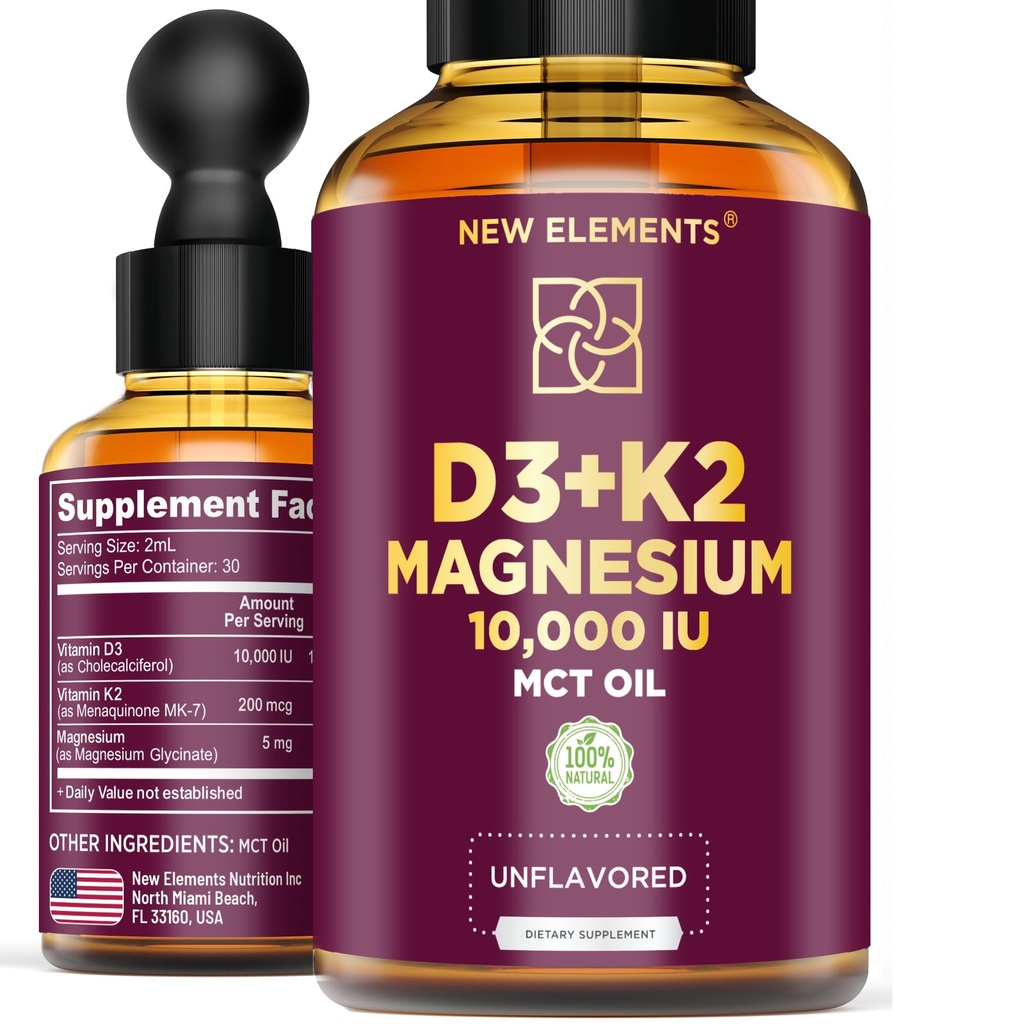 Υγρή βιταμίνη D3 με K2 & Μαγνήσιο Γλυκινικό 