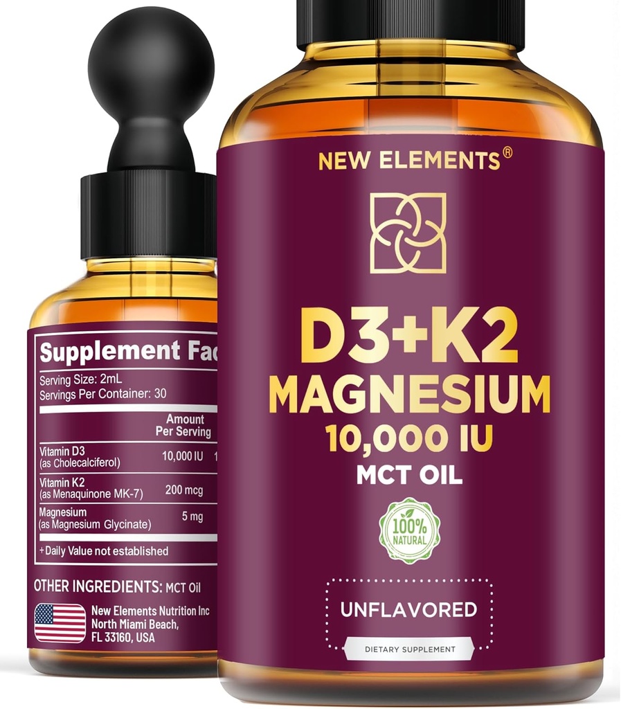 K2 & Magnezyum Glycinate ile Sıvı D vitamini | Vitamin D Drops 10.000 IU | Vitamin K2 200 Ck7 | Vitamin D3 + K2 Erkekler ve Kadınlar için Tamam | Yüksek Aborpsiyon | MCT Oil | Gluten Free | Non-GMO