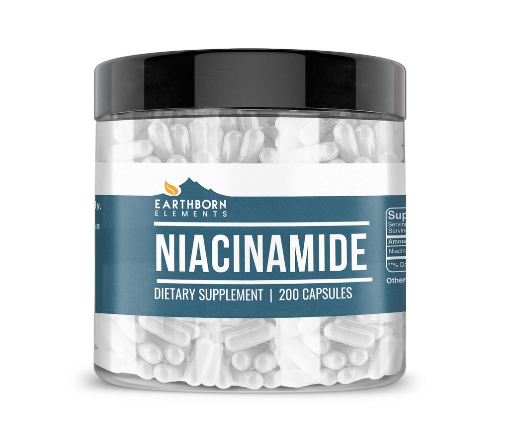 Earthborn Elements Niacinamid (Vitamin B3), Capsules, No Fill Magnezyumers, No Flush