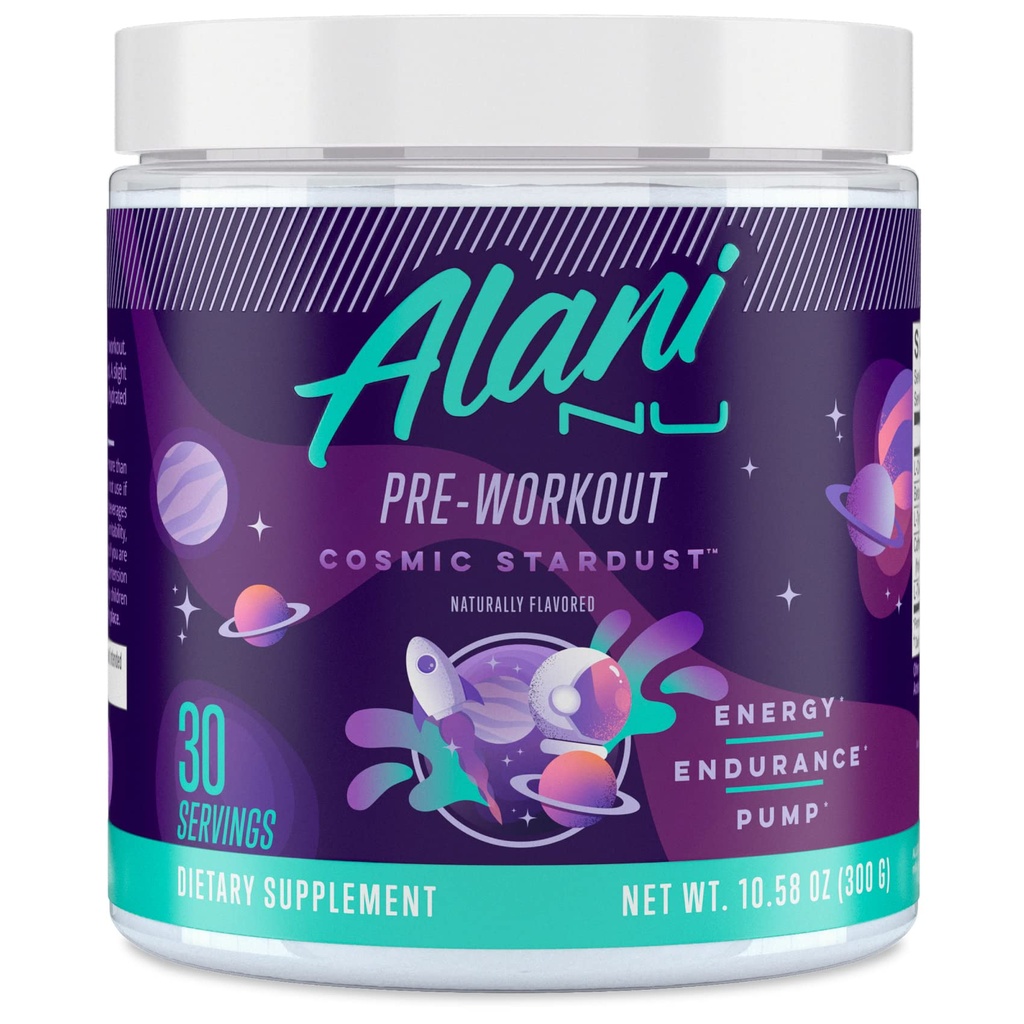 Alani Nu Pre Workout Toz Cosmic Stardust |Energy Boost | Endurance Supplement | Sugar Free | 200 mg Caffeine | L-Theanine, Beta-Alanine, Citrulline | 30 Servisler