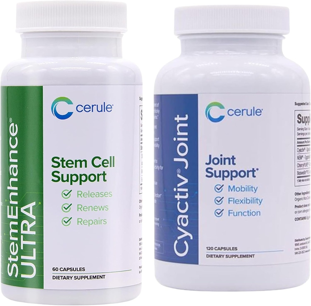 Cerule Stemenhance + Cyactive Spirulina Support Ultra Stem Cell Support Supplement with Extracts from Freshwater Microalgae and Marine Macroalgae to Help Increase Circulating Adult Stem Cells and Prom