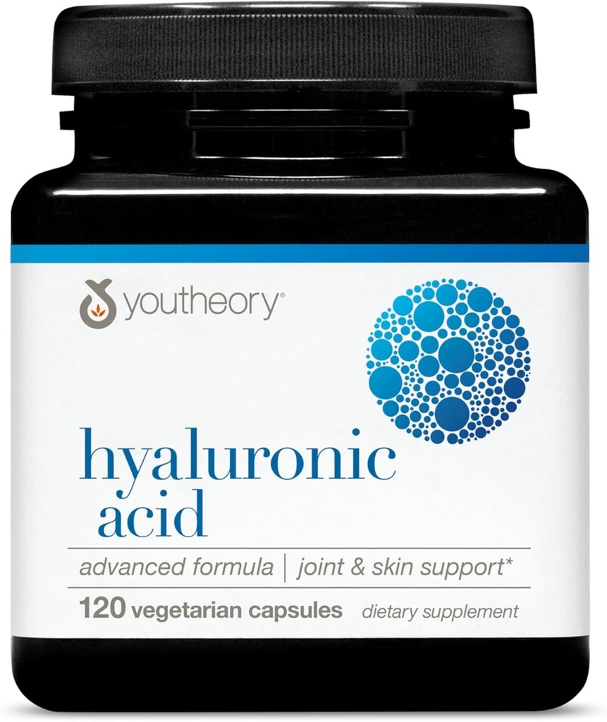 Youtheory Hyaluronic Acid Advanced Formula - Boswellia Extract ile Ortak Destek Supplement* - Skin Health Supplement - Süt, Soy & Gluten Free - 120 Vegetarian Capsules