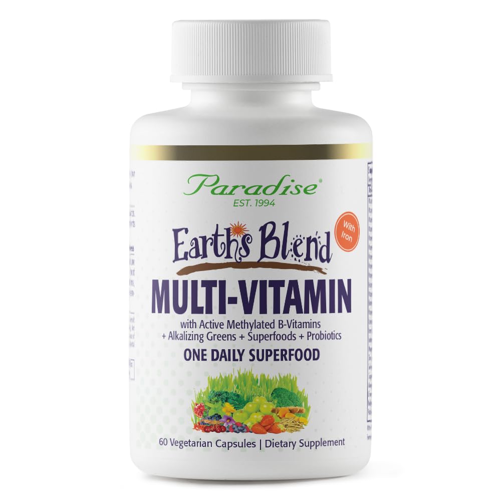 Paradise Herbs Earth's Blend Women's Once Daily Multivitamin with Iron, 48 Organic Superfoods, Probiotics, Antioxidants, Vitamins A, B12, C, D, K2, 60 Κάψουλες