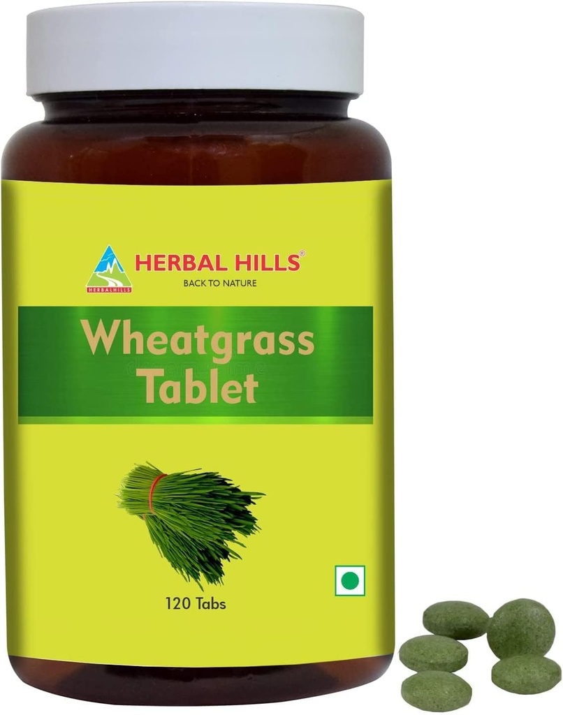 HERBAL HILLS Buğday Grass Tabletleri | 120 Kont | Tüm Leaf Wheatgras Toz