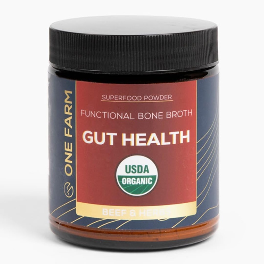 One Farm Superfood Toz Gut Health, Organik Gut Soothing Mix ve Prebiyotik Mix, Non-GMO, Bone Broth, Türkiye Tail Mushroom, Slippery Elm ve Marshmallow Root for GI Health