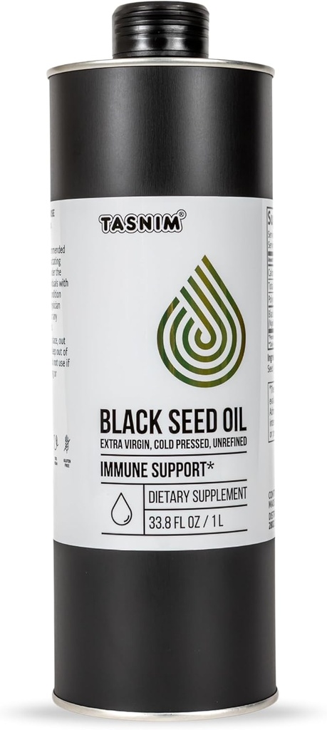 Tasnim Black Seed Oil (35.27 fl oz) | Cold Pressed for Immune Support (21% Thymoquinone) | Skin & Hair Saç