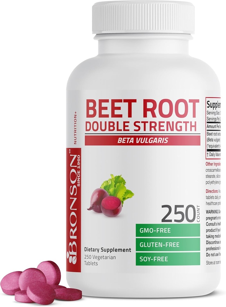 Bronson Beet Root Διπλή δύναμη, Μη- ΓΤΟ, 250 χορτοφαγικά δισκία