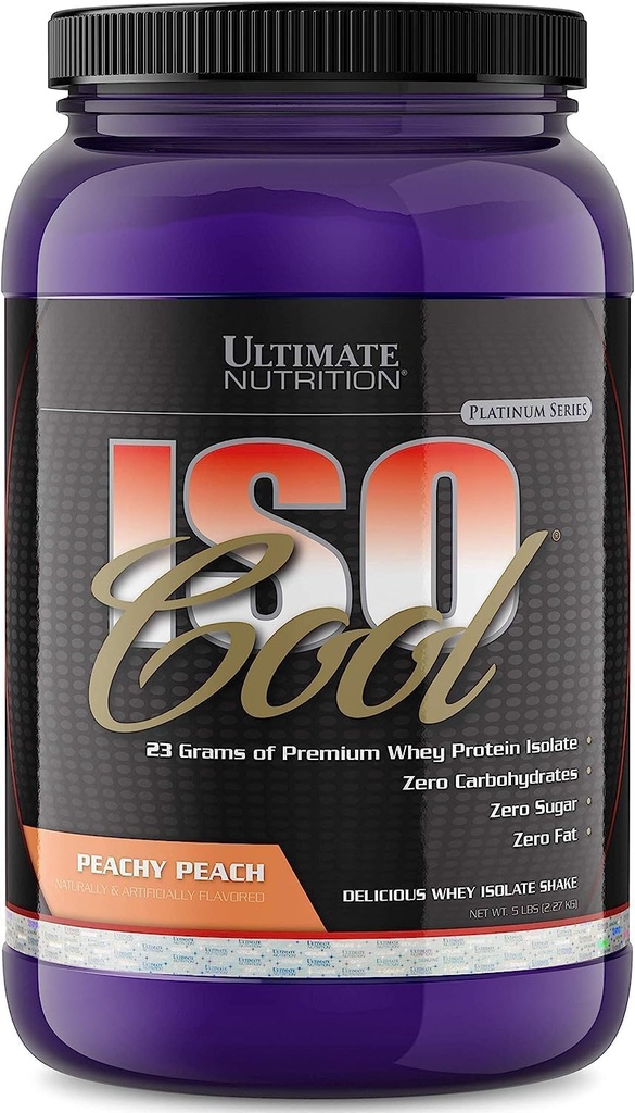 Ultimate Nutrition ISO Cool Whey proteini Isolate Toz, No Fat, No Sugar, Zero Carb Shake with Bcaa, Keto Friendly Post Workout Recovery Drink, 23 Grams protein per Service, 2 Pounds, Peach Parfait