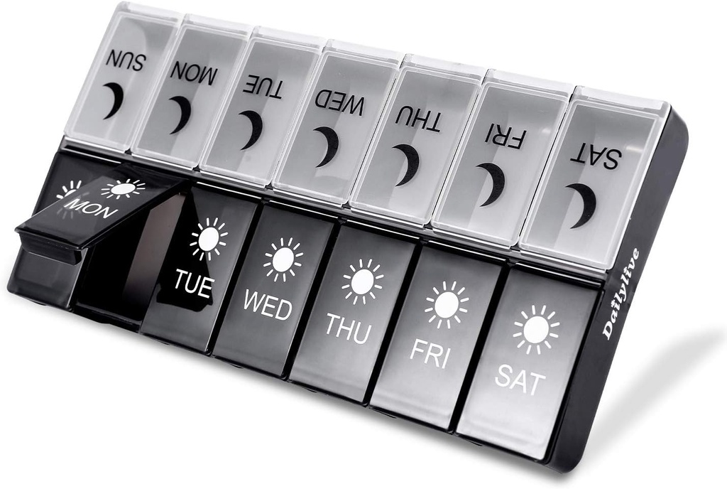 Haftalık Pill Organizer 2 Times bir gün, Pill Box Pills /Vitamin /Fish Oil /Supplements ,Medicine Organize Çift Koruma, Pill case Portable Travel.(Dailylive)