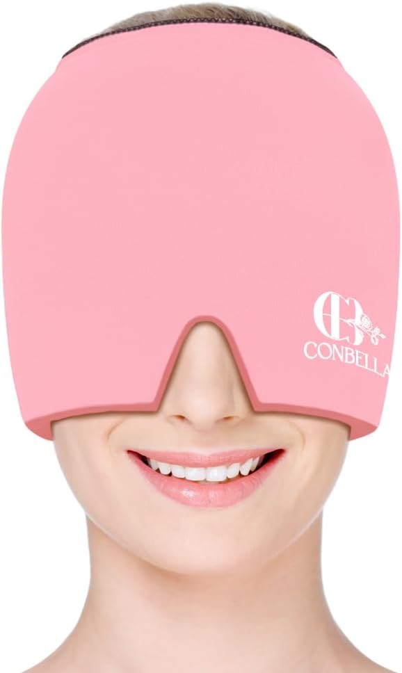 Migraine Relief Cap, Soothing Headache Ice Face Maske Ürünleri, Sıcak ve Soğuk Terapi, Migraine Headache Relief Cap for Migraine, Sinus, Puffy Eyes, Ger, Stres ve Hangover (Pink)