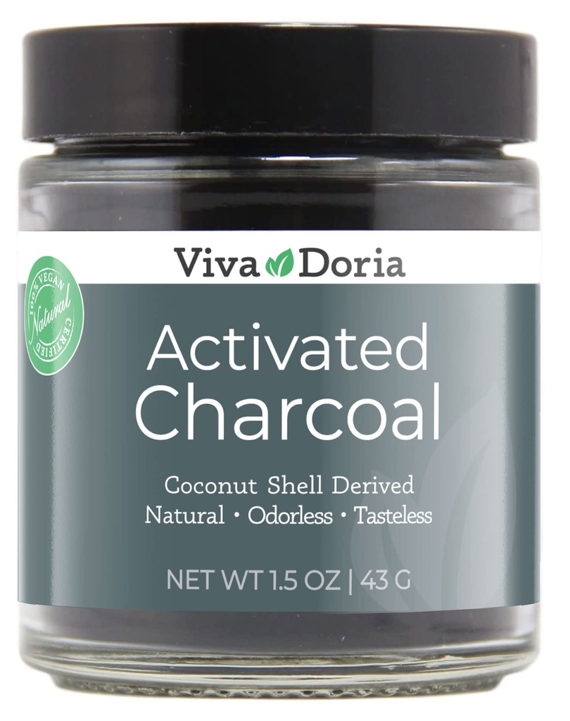 Viva Doria Virgin Aktif Charcoal Toz, Coconut Shell Derived, Gıda Grade, 1.5 Oz Glass Jar