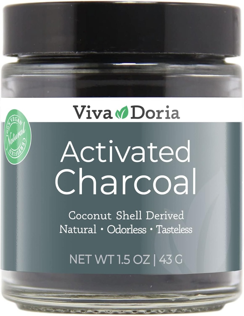 Viva Doria Virgin Aktif Charcoal Toz, Coconut Shell Derived, Gıda Grade, 1.5 Oz Glass Jar