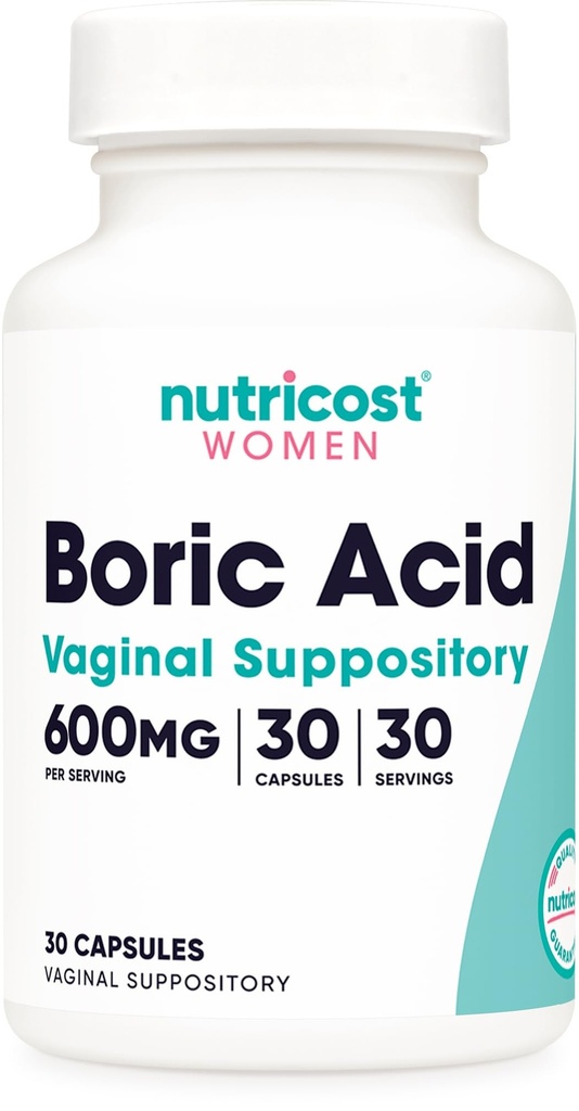 Nutricost Boric Acid 600 mg, 30 Capsules - Vaginal Suppository - Non-GMO - kadınlar için
