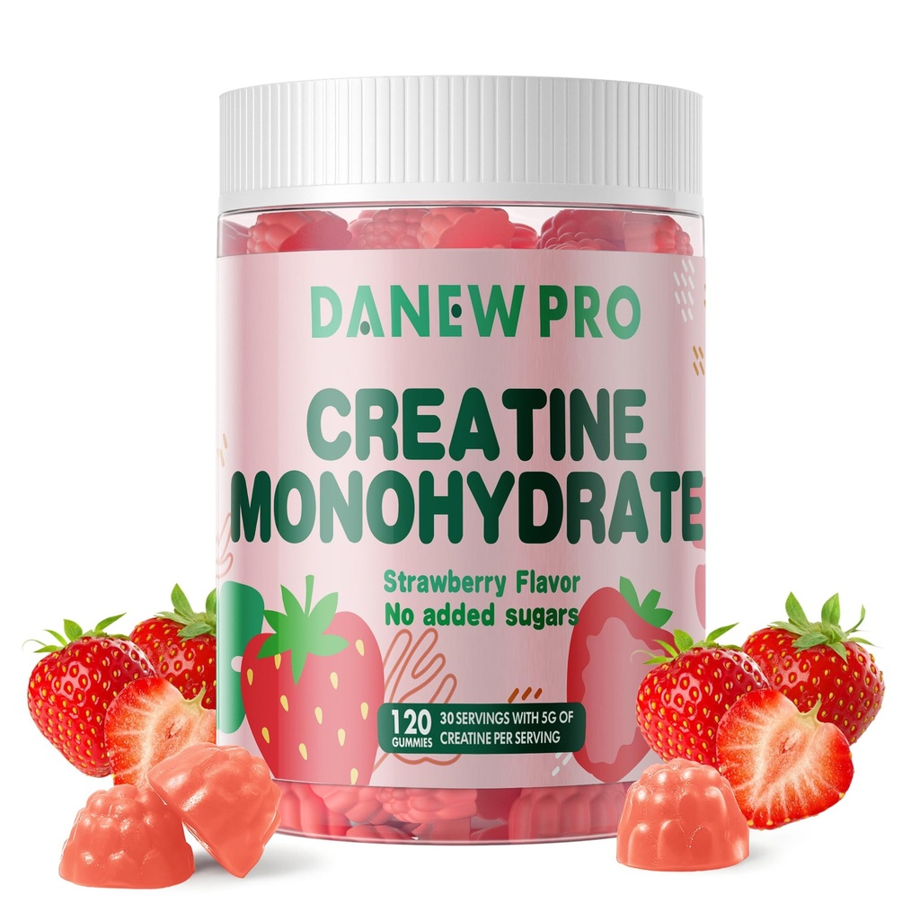 Creatine Monohydrate Gummies για Άνδρες & Γυναίκες, Creatine Monohydrate for Muscle Strength, Mus Builder, Energy Boost, Pre-Workout Supplement (120 Count)-Strawberry Flavor
