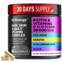Keratin, Collagen Kompleksi 30000 mcg - Saç Kaybı ve Güçlü Kalınlık için Kapsüller - Skin & Nails Vitaminleri, Biotin 10000 Artılar ve Collagen Supplements - 60 Pills