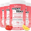 Bellway Super Fiber Toz + Collagen (4 Pack), Sugar-Free Psyllium Husk Toz Gut Health için Collagen., Sağlıklı Skin, Nails, Bones & Commons, Strawberry Lemonade (45.84 oz)