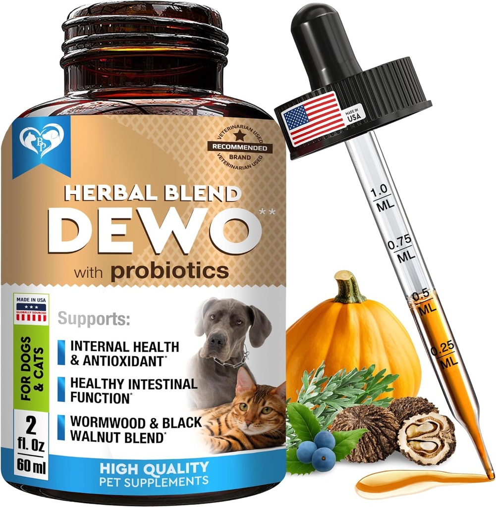 Köpekler ve Kediler için Doğal Intestinal Savunma – Herbal Wormwood, Black Walnut & Probiyotik – Sağlıklı Gut & Flora Balance – Gelişmiş Broad Spectrum Formula – Amerika'da Yapıldı
