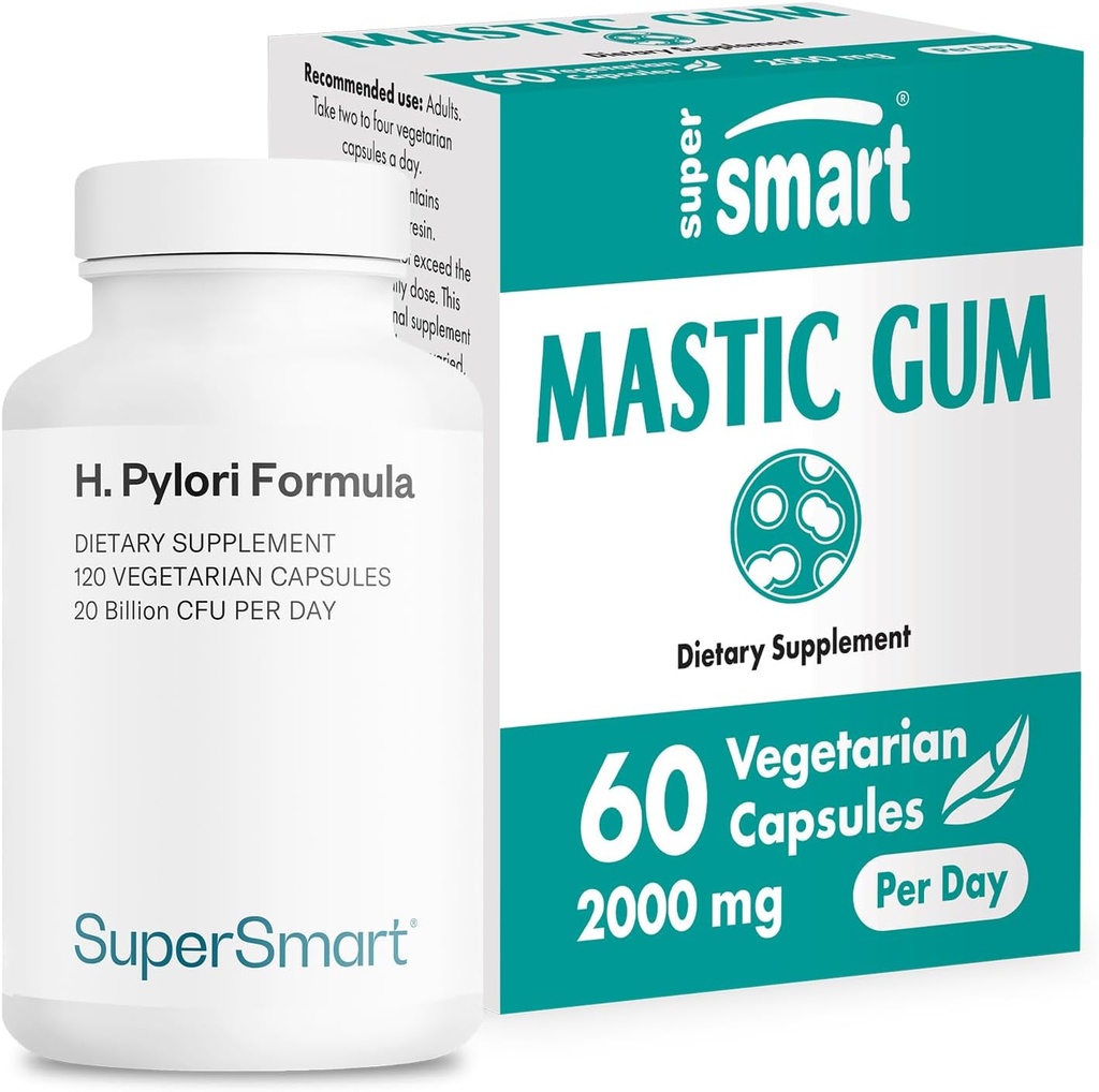 Supersmart - H. Pylori Formula Sche (Complete Action) - Probiyotik L. Reuteri w/Mastic Gum | Non-GMO & Gluten Free - 60x2 & 120 Vegetarian Capsules