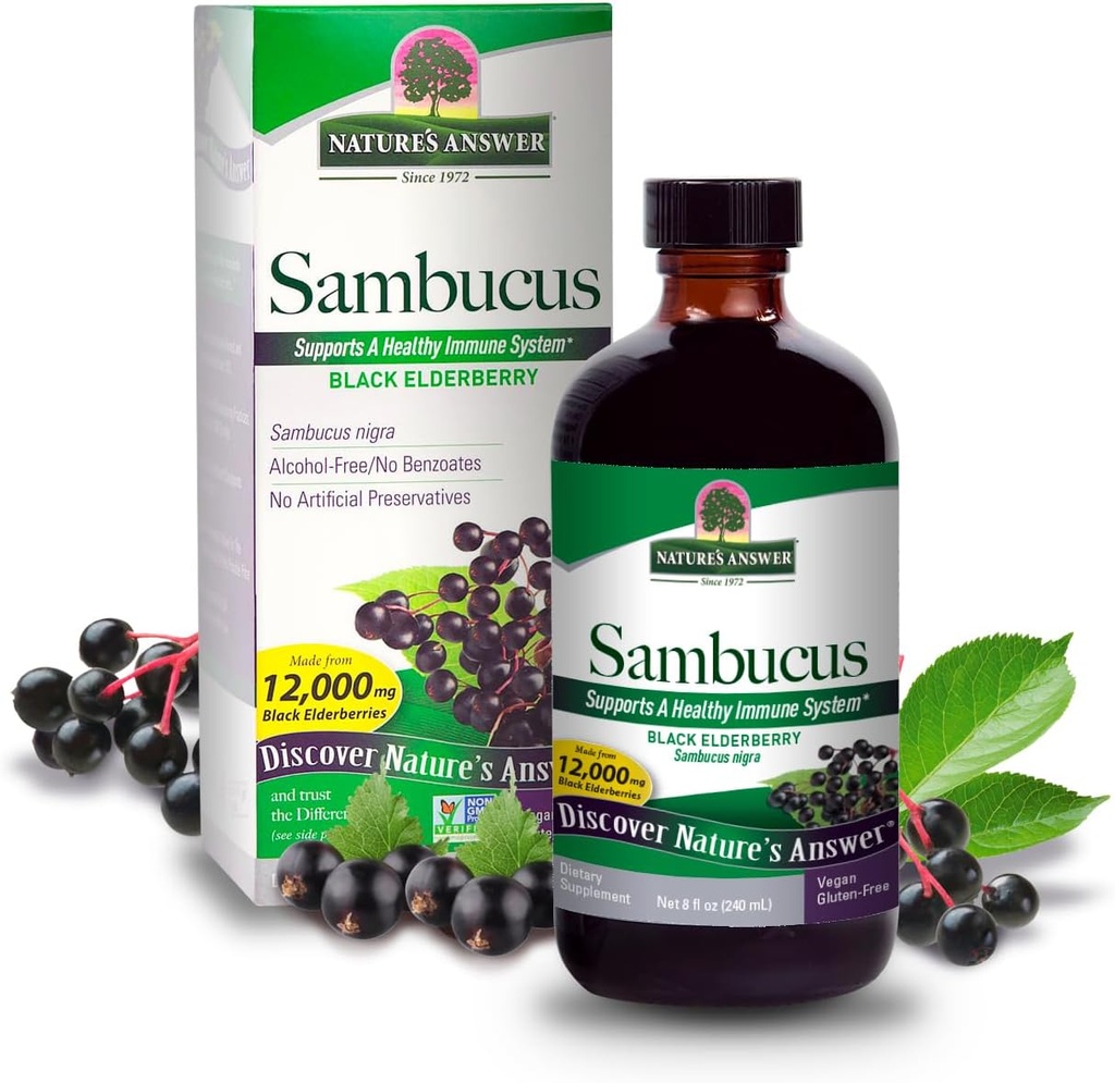 Nature's Answer Sambucus Elder Berry Extract Syrup 8 Ounce ( 3 Pack ) | Daily Immune Support | Antioksis | Family Friendly | Flue Season Defender