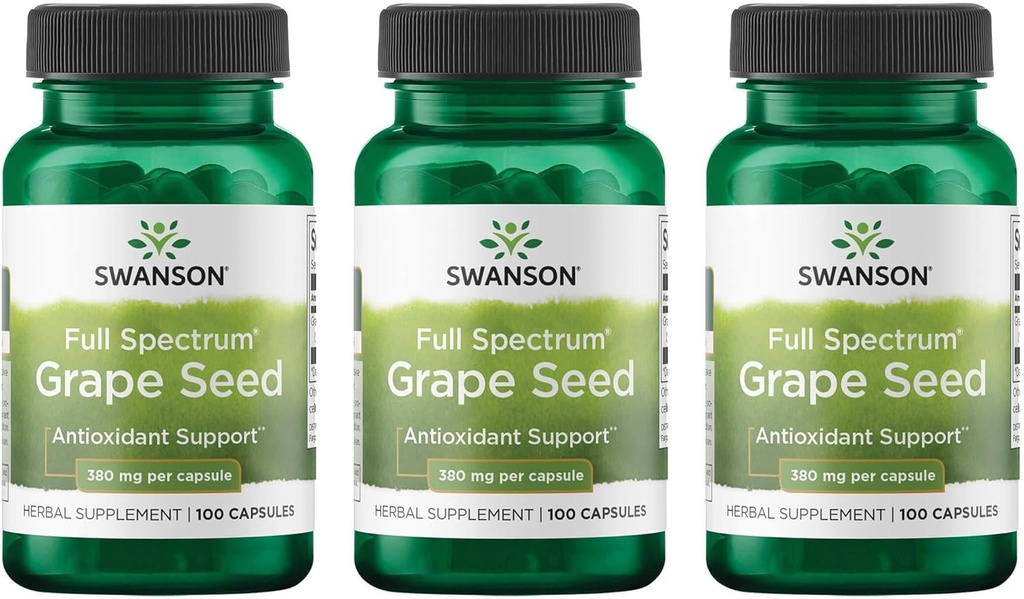 Swanson Grape Tohum Kalp Antioksi Ücretsiz Radikaller Sağlıklı Kan Basıncı Desteği Polyols O, Herbal Supplement 380 mg 100 Capsules (3 Pack)